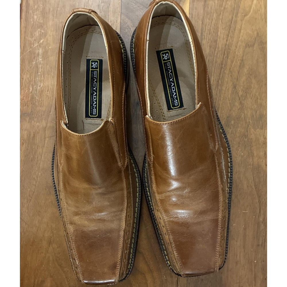 Stacy Adams Men's Templin Square-Toe Slip-On 9.5M Cognac